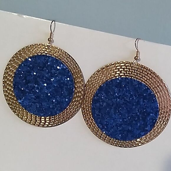 retro disco blue sparkle earrings - Picture 2 of 9